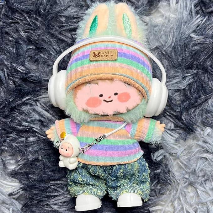 4/5/6 Set Doll Clothes Compatible with 17cm labubu, Clothes for Dolls Outfit, Contain Hat +Glasses+ Summer Camisole Dress+Mini Bag+ Mini Camera + Shoes, No Doll Include (Green)