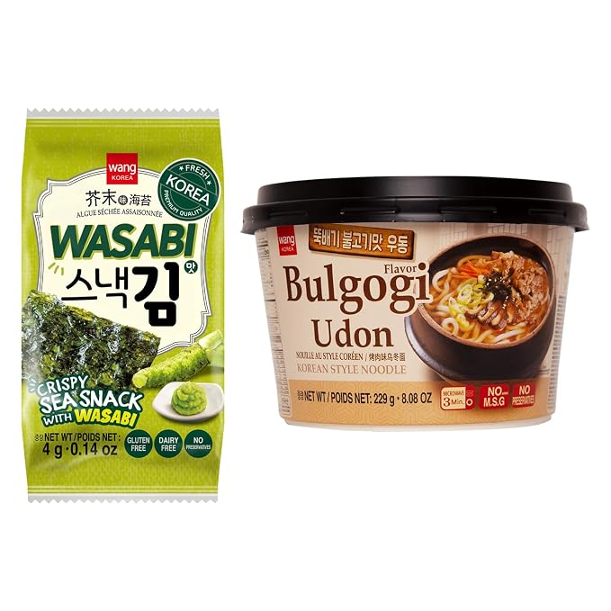Wang Korean Snack On The Go - Wasabi Seaweed Snack, Bulgogi Udon