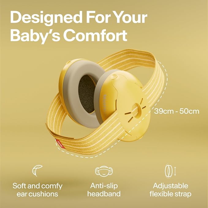 Alpine Muffy Baby Ear Protection for Babies and Toddlers up to 48 Months - CE & ANSI Certified - Noise Reduction Earmuffs - Comfortable Baby Headphones Against Hearing Damage & Improves Sleep - Yellow