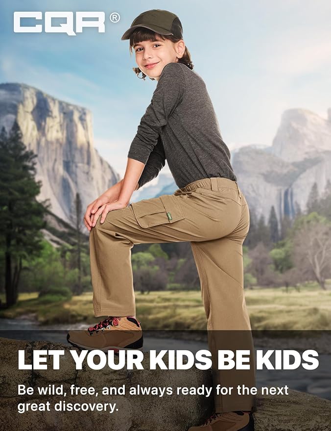 CQR Kids Boy’s Hiking Cargo Pants, Water Resistant UPF 50+ Quick Dry Youth Casual Outdoor Climbing Camping Trousers