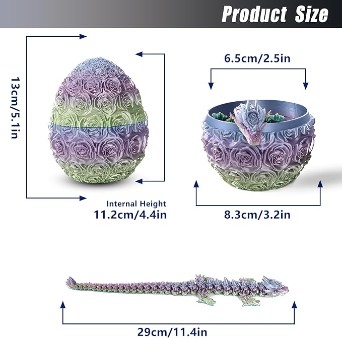 Pigmiss 3D Printed Dragon,3D Dragon Eggs with Dragon Inside,Dragon Fidget Toy for Adult,Full Articulated Dragon Crystal Dragon Easter Eggs Decoration for Gift (Rose-Multicolor)
