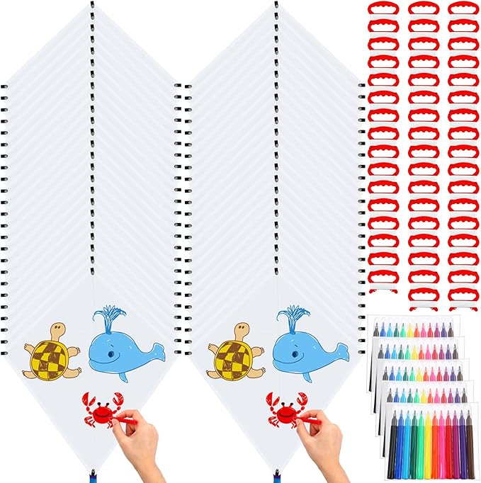 Libima 50 Pcs DIY Blank Kites for Kids Bulk Large Kite Making Kit Easy to Fly Set Party with Watercolor Pens and String Decorating Coloring Party Set for Craft Outdoor Games (Rhombus)