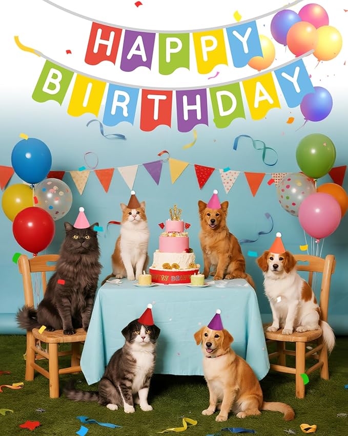 32Pcs Mini Birthday Party Hats for Stuffed Animals, Felt Small Party Hats, Reusable Party Animal Decorations,Cat Birthday Hat