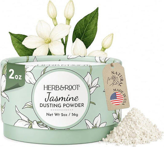 Jasmine Dusting Powder (2 oz Travel Size) – Talc-Free Body Powder with Arrowroot & Magnesium for Odor & Moisture – Soothing Anti-Chafe Powder for Underarms, Bra Line & Body – Made in USA