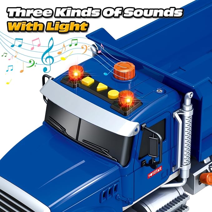 Kids Toys for 3 4 5 6 7 8 Years Old Boys, Large Dump Truck Toy with Lights, Sounds, Blue Toddler Friction Powered Truck Vehicle Toy for Boys Girls Birthday Gifts
