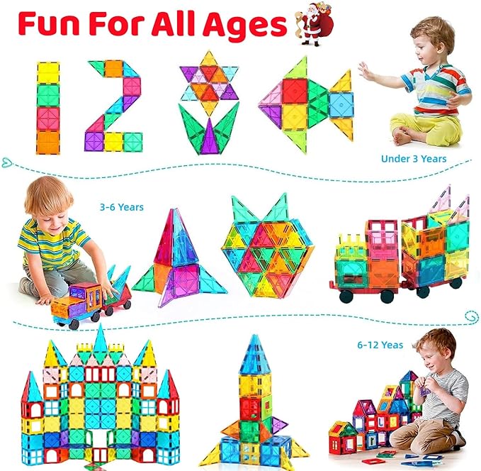 100PCS Magnetic Tiles Blocks for Kids Ages 3-5 4-8 with 2 Cars,STEM Learning Educational Preschool Magnet Building Toys for Toddlers,Christmas Birthday Gifts Toys for 3 4 5 6 7 8+ Year Old Boys Girls