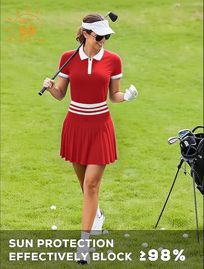 Tennis Skirt Sets for Women Zipper Color Block High Waisted Golf Polo Two Piece Skirt Set Women 2 Piece Outfits