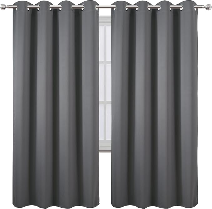 LEMOMO Grey Blackout Curtains/52 x 72 Inch/Set of 2 Panels Thermal Insulated Room Darkening Curtains for Bedroom