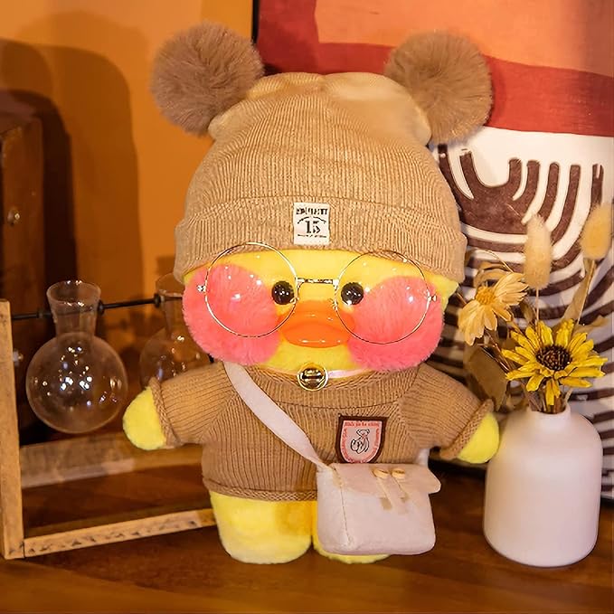 Yellow Duck Stuffed Animals Plush Toy with Removable Clothes Cute Soft Duck Plush Stuffed Gifts for Kids - 12 Inch ([4ACC] Knitted Hat Suit, Duck-12)