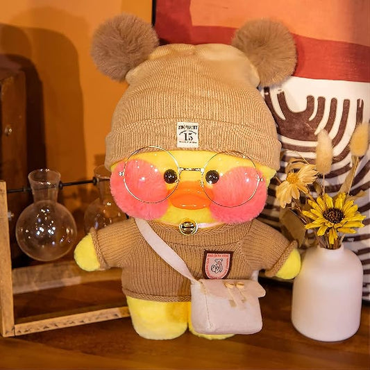 Yellow Duck Stuffed Animals Plush Toy with Removable Clothes Cute Soft Duck Plush Stuffed Gifts for Kids - 12 Inch ([4ACC] Knitted Hat Suit, Duck-12)
