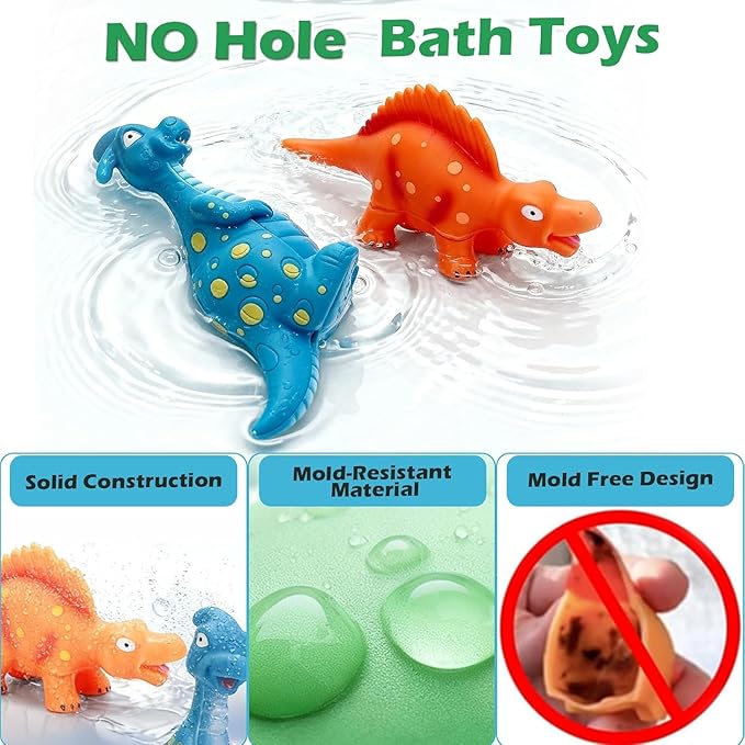 Color Changing Dinosaur Bath Toys: Mold Free No Hole Bathtub Toys for Toddlers 1-3 2-4 - Fun Kids Dinosaur Toys for Boys Girls Ages 3-5