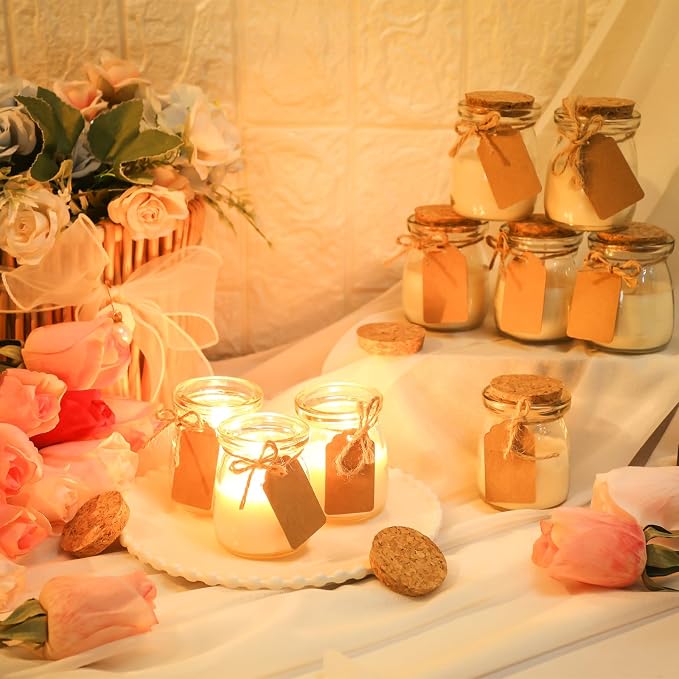 MTLEE 24 Pcs Wedding Jar Candles for Guests Wedding Candle Gift Natural Wax Candles with DIY Tag Cards for Bridesmaid Baby Shower Party Favors Home Supply Decor, Scents of Vanilla/Lilac/Jasmine