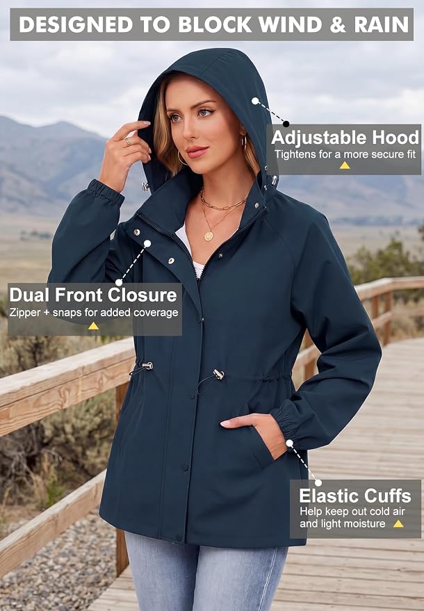 Zando Rain Jacket Women Waterproof - Lightweight Rain Coat with Hood Windbreaker Trench Raincoat for Women 2026 S-2XL