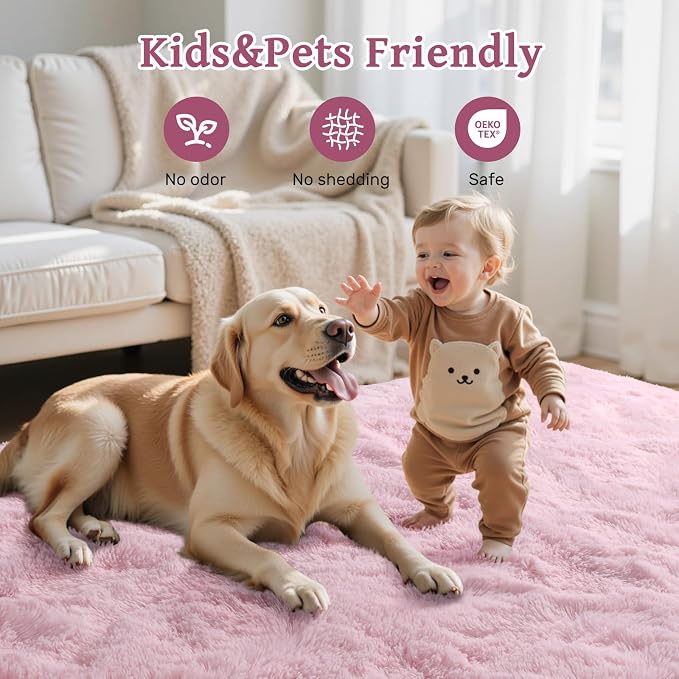 5x7 ft Pink Rugs for Living Room Fluffy Bedroom Rug Non-Slip Area Rugs Shag Carpet for Nursery Kids PlayRoom Dorm Office Indoor Thick Modern Plush Carpets Girls