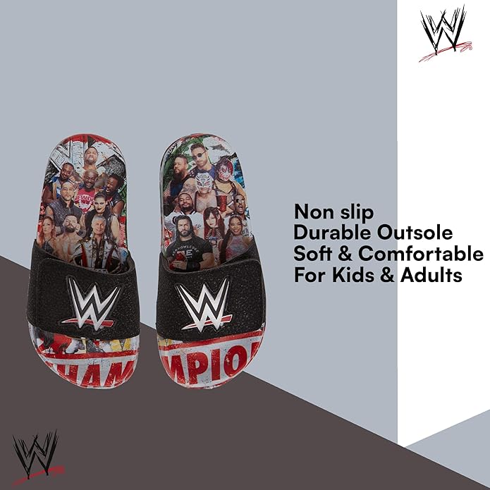 WWE Boys Slides Sandals – John Cena Roman Reigns Seth Rollins Championship Belt Pool Beach Slip On Shoes for Kids