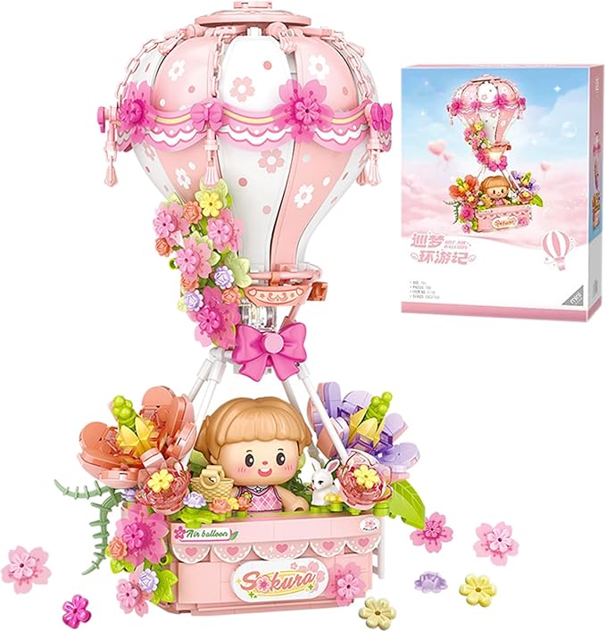 Hot Air Balloon with Flowers Cherry Blossom mini Building Blocks Set, Brithdays Gifts for Girls Adults Women,Creative Building Toys for Kids 8-14+(790pcs)