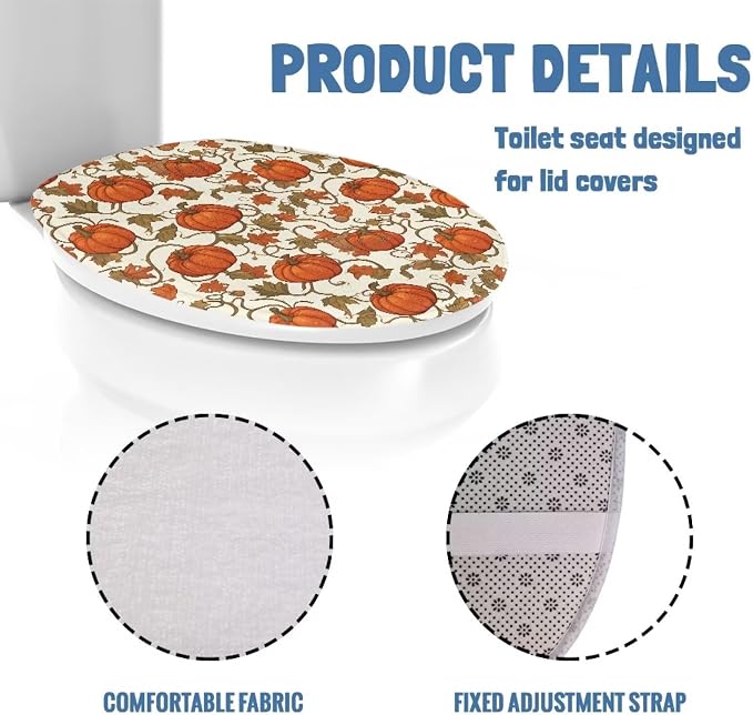 Toilet Seat Cover, Bathroom Accessories Elastic Band at The Bottom Toilet Lid Cover, Comfortable and Dustproof Toilet Seat Cover-Pumpkins With Maple Leaves