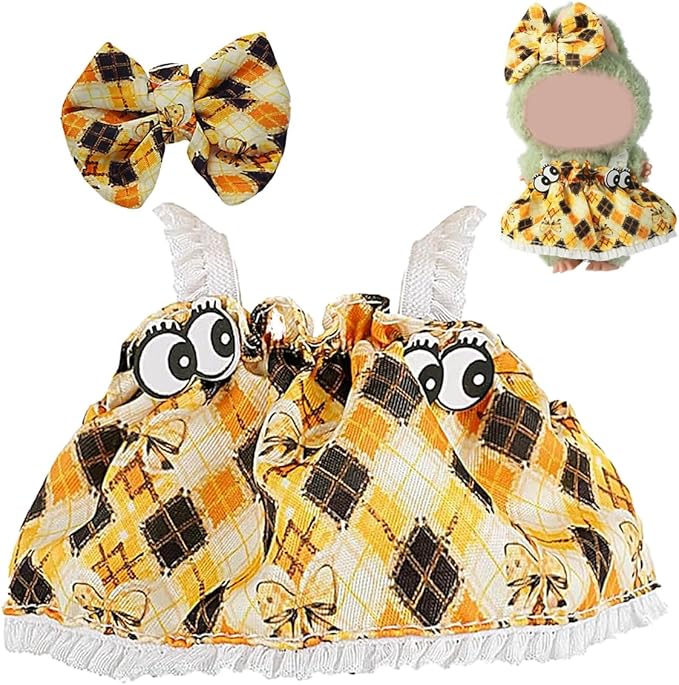 2025NEW Trendy Clothes for bubudoll, Ropa para for bubuclothes, Can Be Used to Change Clothes for Your15&17cm Dolls(Yellow and Black Plaid Dress 2pc Set)