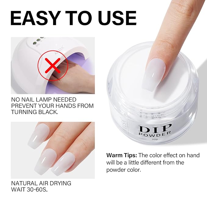 AILLSA Milky White Dip Powder Nude Nail Dipping Powder | Translucent Jelly Dip Powder Colors for DIY Manicure Salon at Home Easy to Use Neutral Nail Dip Powder (1 Oz)