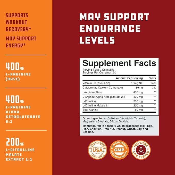 Natures Craft Energizing Nitric Oxide Supplement for Men - Nitric Oxide Pills for Men with L-Arginine L-Citrulline Amino Acids for Intense Muscle Growth Intense Energy and Smooth Recovery - 60 Count