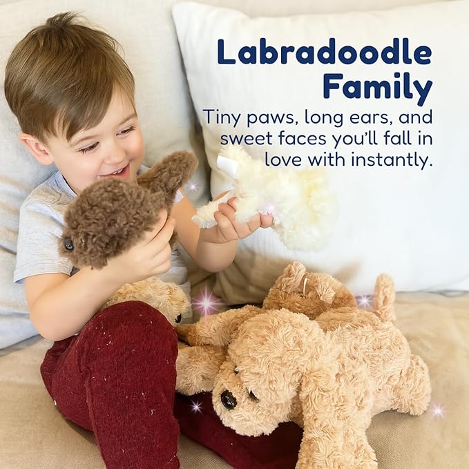 PixieCrush Adopt Me Dog Stuffed Animals for Girls Ages 3 and Up - Plush Labradoodle Dog Pillow with 4 Surprise Puppies Inside - Soft Puppy Toys for Kids - Cute Dogs Plush Set for Imaginative Play