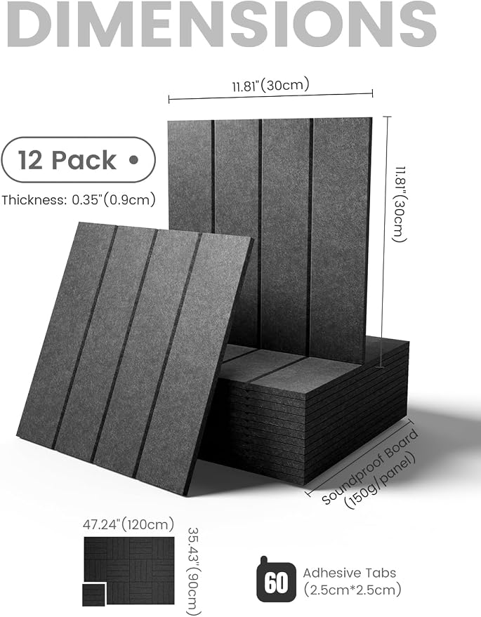 Fluxynara 48" x 36" Large Felt Bulletin Board, Charcoal Gray | 12 Pack Cork Board Alternative with 60 Safe Adhesive Tabs, Pin Boards for Wall Decor, Home, Office, Classroom,Dorm