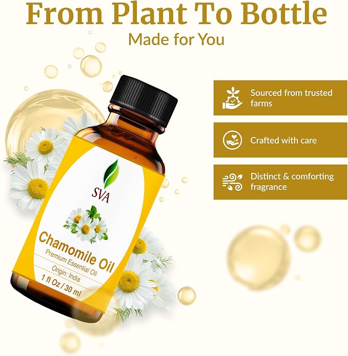 SVA Chamomile Essential Oil 1 Fl Oz – for Diffuser, Skin & Hair Care – Ideal for Massage & DIY Blends
