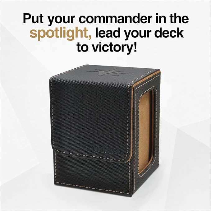 Venssu MTG Deck Box for Commander Display,Card Deck Box Fits 100 Double Sleeved Cards, TCG Card Storage with 2 Dividers and 1 Toploader (Black＆Brown)