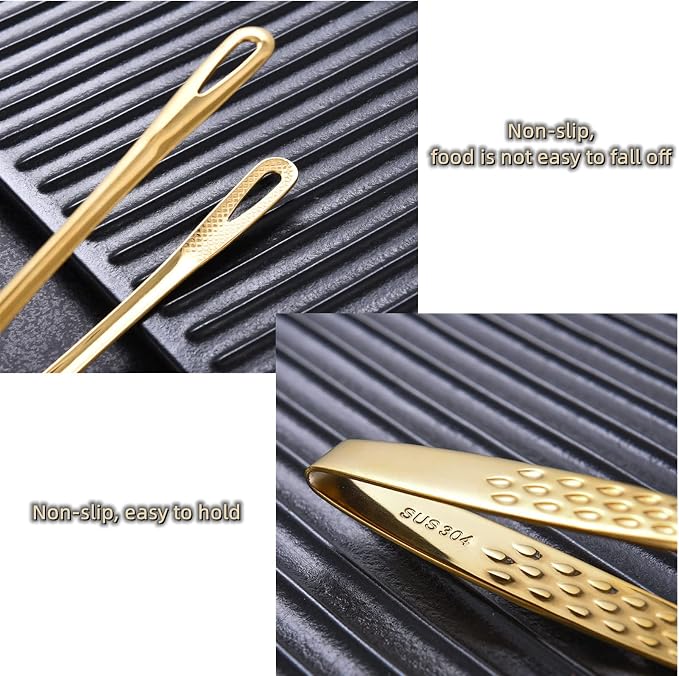 2 Pcs (11 In & 9.45 In) Bbq Tongs – Korean Barbecue & Grill Tools,Kitchen Tongs, Stainless Steel Heavy Duty For Cooking, Meat, Bread & Ice, Clip Head Hollow Design