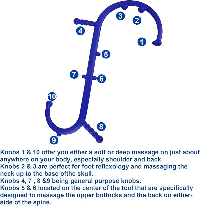 Shrdaepe Massage Trigger Point Cane, Body Deep Tissue, Handheld Back, Neck, Shoulder, Leg and Feet Massager Rod, Muscle Release Tool Self Massage Hook Cane Gifts for Women & Men, Blue