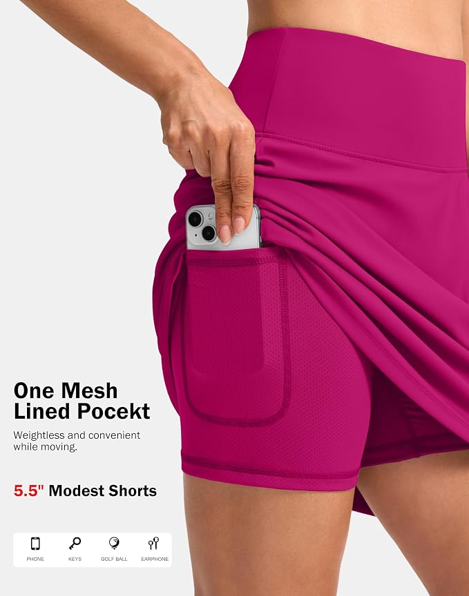 20" Skorts with 3 Pockets | Knee Length, High waisted, Slit Side, Casual, Summer, Travel, Athletic, Tennis, Golf, Skirts for Women