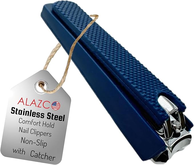 1 Comfort Hold Navy Large Nail Clippers Non-Slip Sure Grip Clipping Removable Catcher Toenails Fingernails Cutter Ultra Sharp Trimmer Stainless Steel Men Women Arthritis Unsteady Hands