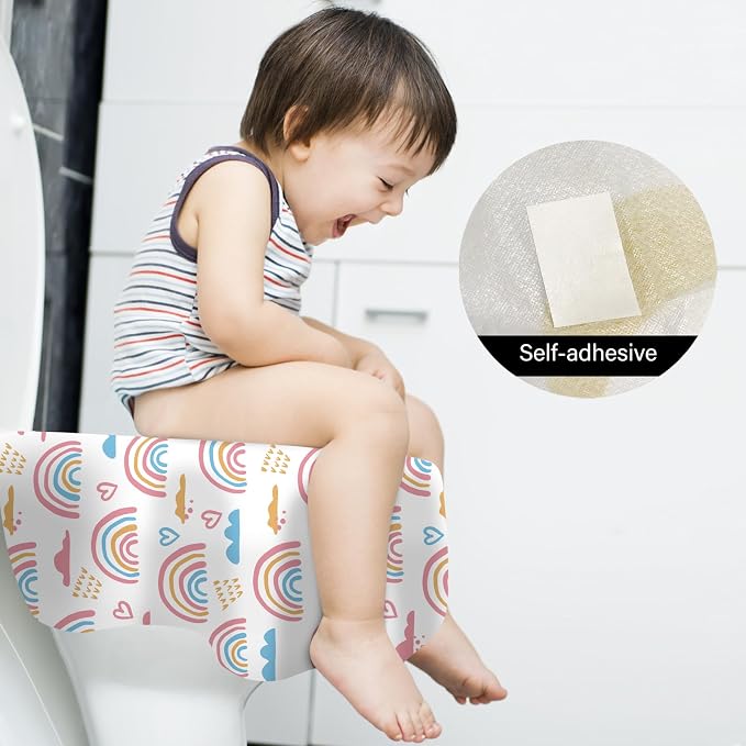 40 Pack Toilet Seat Covers Disposable for Kids Toddlers & Adults, Extra Large Waterproof Toilet Cover Individually Wrapped Travel Essential Portable Potty Training in Public Restrooms, Trip - Rainbow