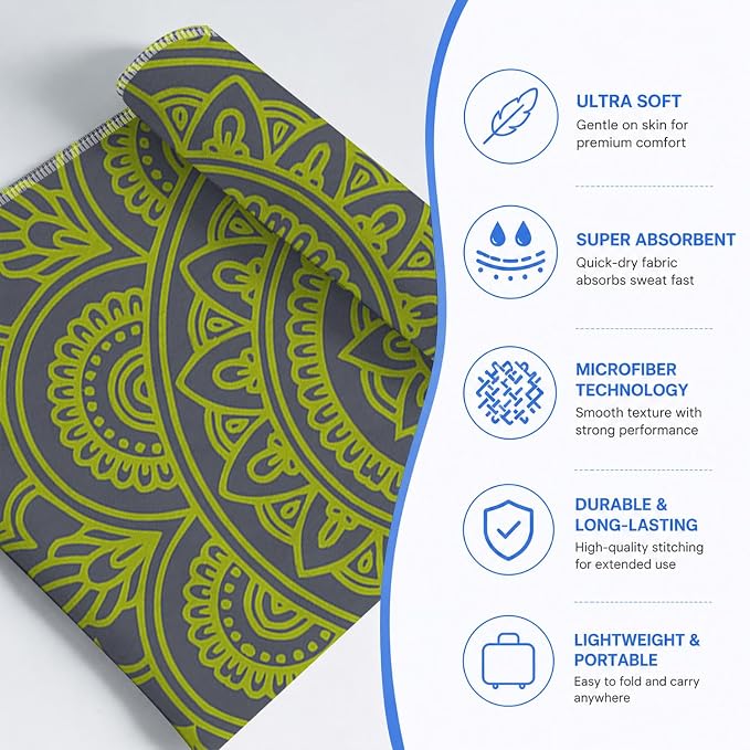 Yoga Mat Towel, Hot Yoga Non Slip with 4 Corner Pockets, 74 x 26 in | Soft Absorbent Microfiber With Four Corner Pockets, Fits Over Yoga Mats For Hot Yoga, Pilates, Gym, And Travel