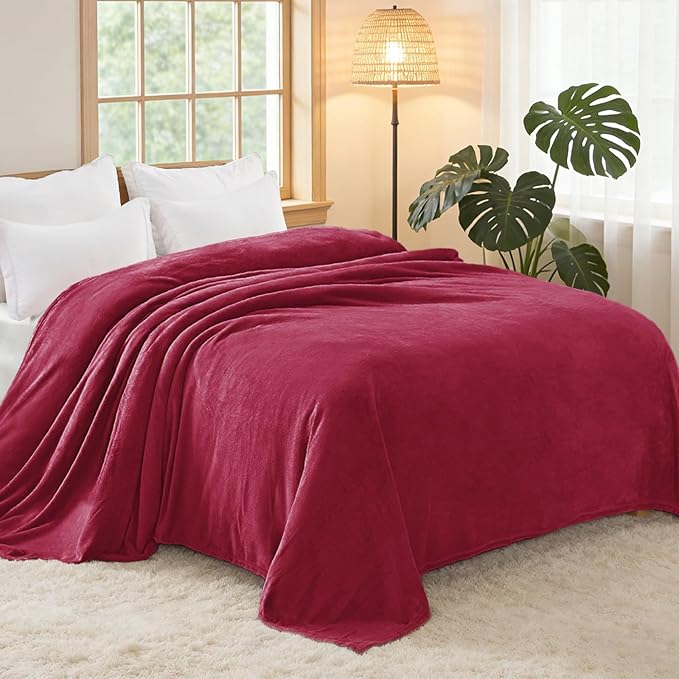 Exclusivo Mezcla Soft Fleece Blanket Queen Size for Bed, Deep Red | 90x90 Inches, Double-Sided Brushed Flannel, Lightweight Plush Cozy Blanket for Home Decor, All Season, Machine Washable