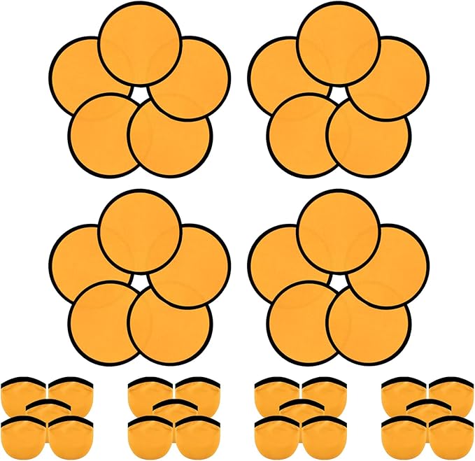 20PCS Foldable Flying Disc Fans with Bags, 9.8'' DIY Handheld Black Egde Fabric Folding Fan for Outdoor Game Activities Birthday Party Favors Gifts, Orange