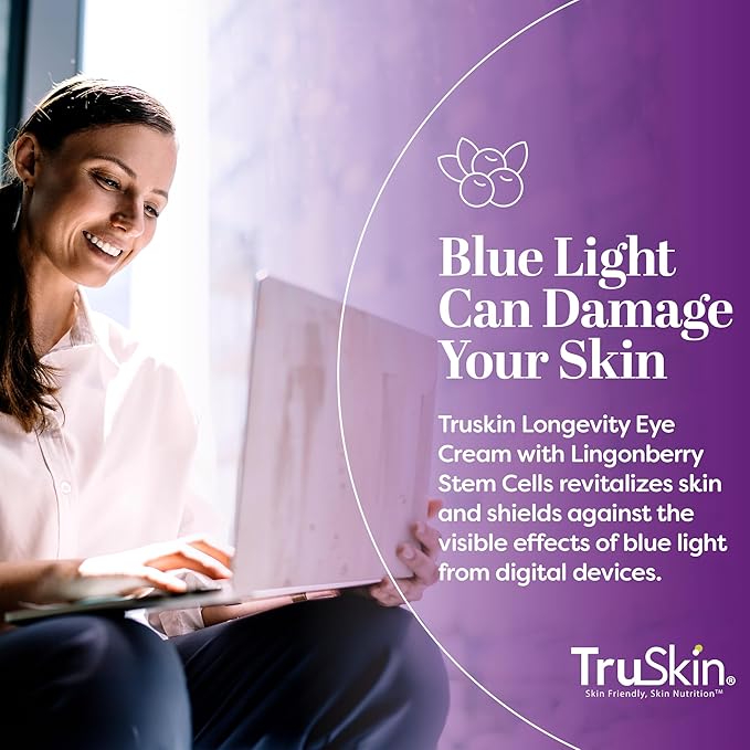 TruSkin Longevity Eye Cream - Caffeine Eye Cream with Bakuchiol, Lingonberry Stem Cells & Green Coffee Bean - Healthy Aging Gentle Retinol Alternative, Puffiness, Dark Circles, 0.5 fl oz