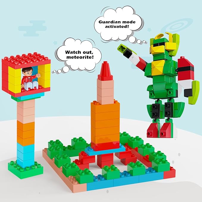 209-Piece Large Building Blocks for Kids Ages 3+, STEM Learning Toys with Movable Robot (Over 20cm Tall) – Ideal Christmas/Birthday Gifts for Toddlers, Boys & Girls (Robot-Themed)