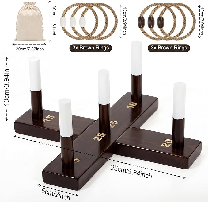 Leitee Mini Tabletop Ring Toss Game for Adults, Portable Wooden Desktop Ring Toss Set with Cross Base, 5 Scoring Pegs, 6 Rope Rings and Carry Bag for Indoor Office, Home, Parties and Travel