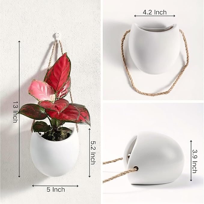 4 to 5 inch Ceramic Planters Wall Hanging Vases Decor - Set of 3 | Wall Decor for Home, Entryway, Hallway, Deck, Bathroom, Living Room, Dining Room, Garden, Farmhouse, Restaurants, Office, etc