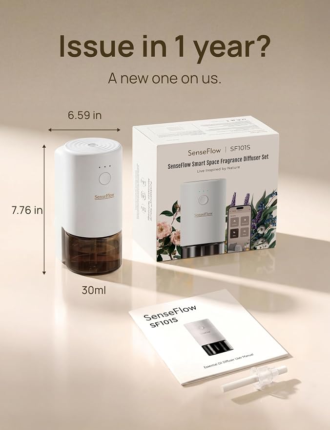 Essential Oil Diffuser for Home, Smart Waterless Aromatherapy Diffuser, Plug in Room Scent with Timer & 120-Day Natural Aroma, Covers 1000 Sq Ft – Free 30ml Orchid Breeze Air Fresh