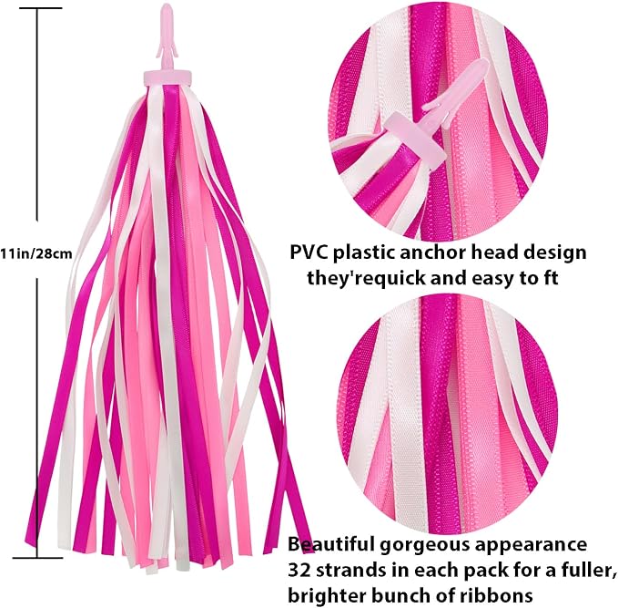 PLATT Kid's Bicycle Handlebar Streamers Colorful Ribbons Tassel for Girls Boys Bicycle Handlebar Scooter Handgrip (1Pair) (pink)