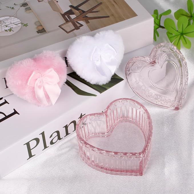 Large Body Powder Puff Container, Pink Heart Crystal Powder Container, Reusable Dusting Powder Case, Body Puff Glass Jar, Puff not Including
