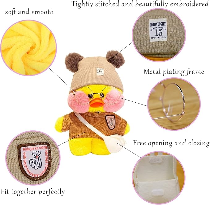 Yellow Duck Stuffed Animals Plush Toy with Removable Clothes Cute Soft Duck Plush Stuffed Gifts for Kids - 12 Inch ([4ACC] Knitted Hat Suit, Duck-12)