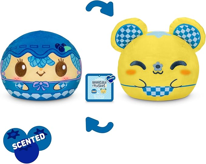 TeeTurtle Strawberry Shortcake Scented Reversible Plush - Blueberry Muffin and Cheesecake Mouse - Cute Kawaii 6" Blueberry Scented Plushie