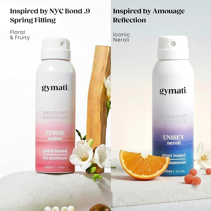 Gymati Natural Deodorant Body Spray Aluminum Free - Women & Unisex - Pack of 2