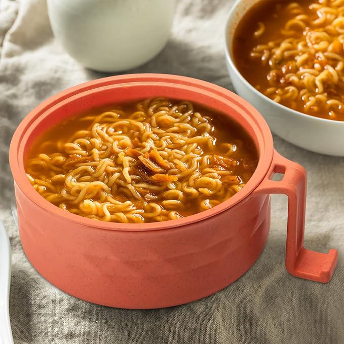 1 Set Microwave Ramen Cooker 40oz Wheat Straw Microwave Noodle Bowl Set with Chopsticks, Spoon, Fork, College Dorm Office Apartment Essentials (Orange)