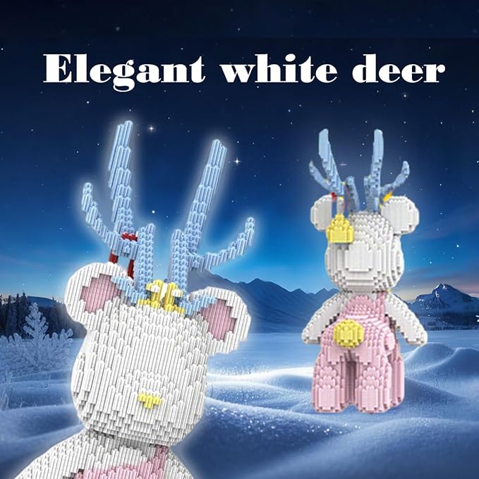 DAHONPA Christmas White Deer Micro Building Blocks Set (4250 Pieces), Bearbrick Set Model, Gift for Adults and Kids
