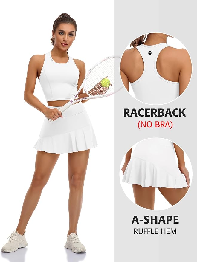 ATTRACO Women 2 Piece Tennis Dress with Shorts Golf Skirts with Pockets | Built-in Shorts, 2 Pockets, Racerback, Ruffle, Pickleball, Workout, Activewear, Casual, Sports Outfits
