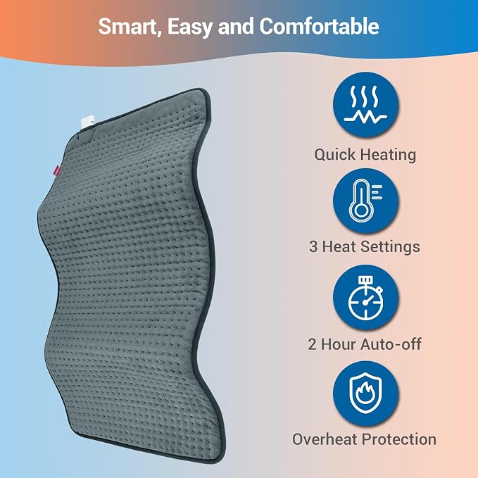 Comfytemp Extra Large Heating Pad for Back & Period, 33"x17" Electric Throw | Heated Pads for Neck/Shoulder/Leg, Birthday Day Gifts for Mom Dad Women Men, FSA Eligible HSA, Machine Washable, 2H Auto-Off